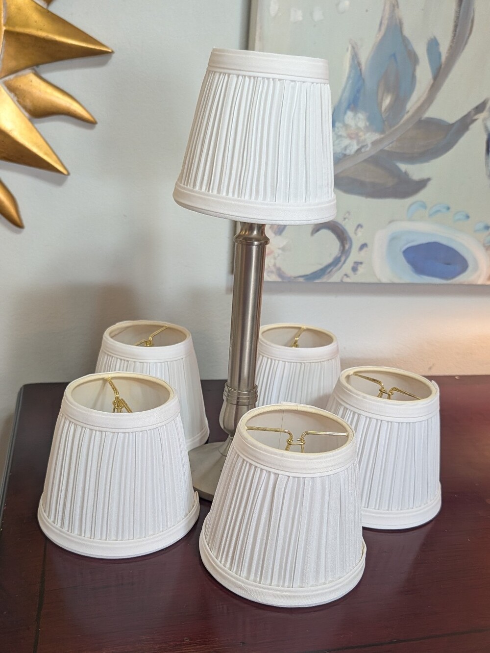 Set of 6 Vintage High-Quality Mini Pleated Chandelier Lamp Shades White Clip On